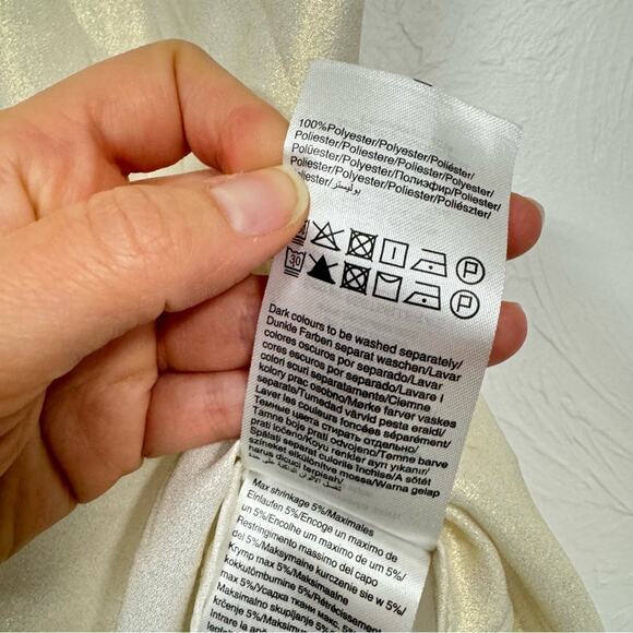 Vero Moda Gold Sparkle Short Sleeve Button Down Shirt Womens M Boxy Fit Slouchy - Picture 6 of 10